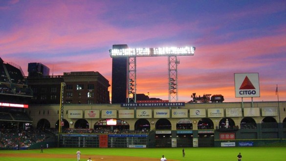 Astros game Minute Maid Park Houston sunset 043014