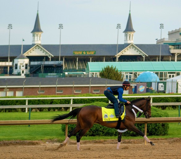 Tax practicing at Churchill Downs for 2019 Kentucky Derby_DeanDorton Twitter account_cropped